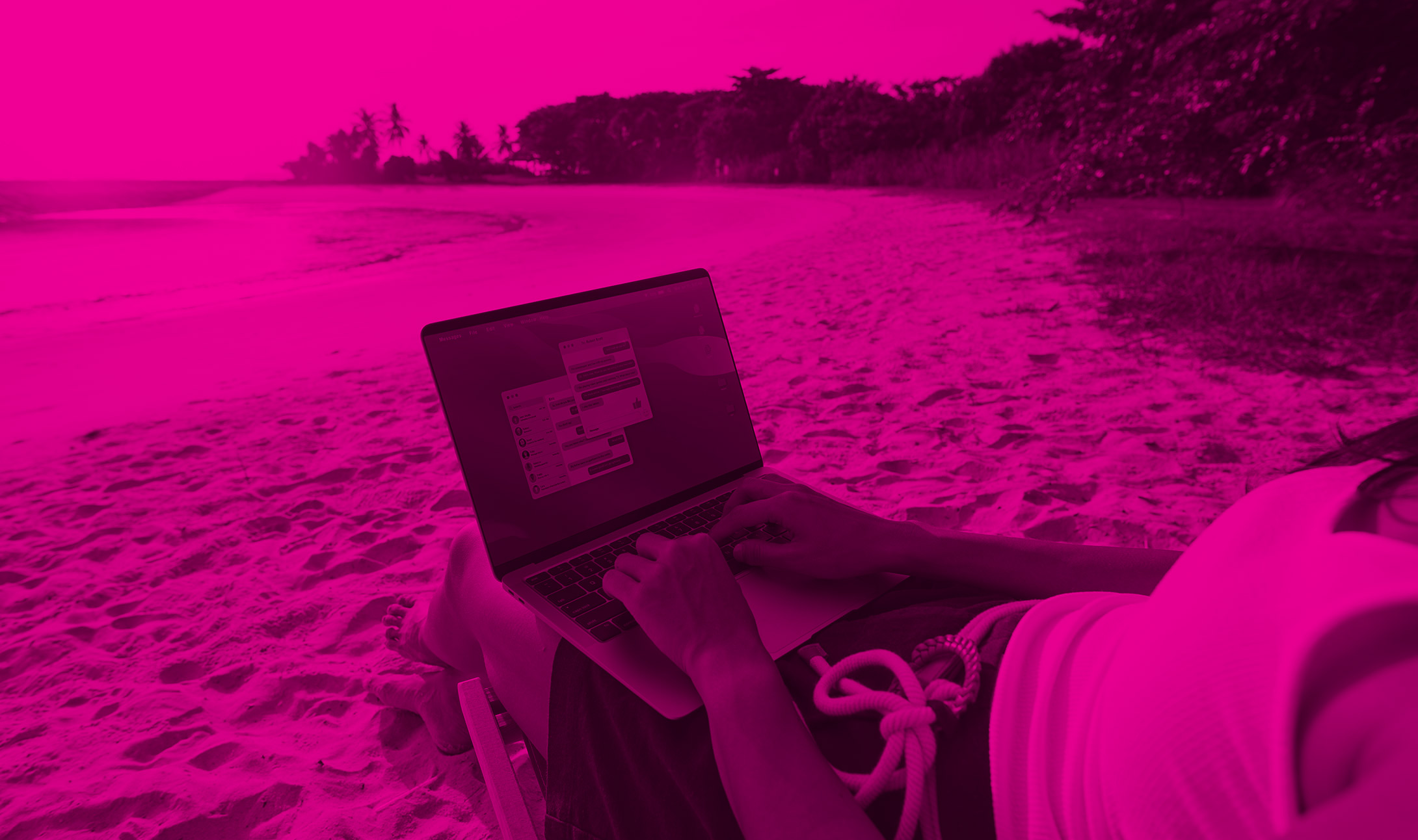 remote worker on a beach