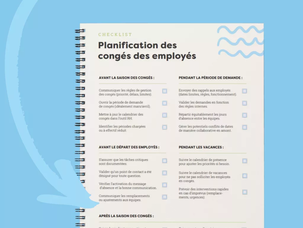 Liste de contrôle à spirale sur fond bleu intitulée