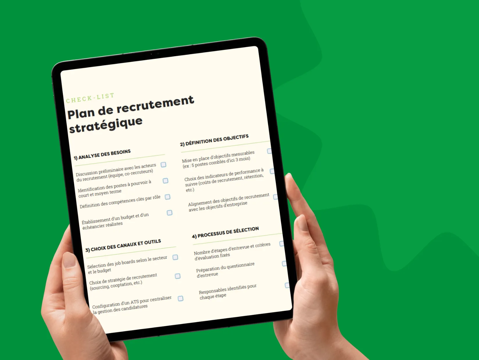 Mockup avec un aperçu d'une checklist de recrutement